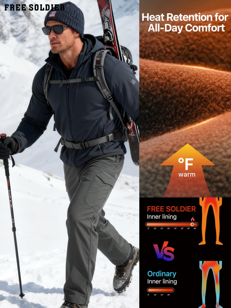 FREE SOLDIER Men's Outdoor Softshell Fleece Lined Cargo Pants Snow Ski Hiking Pants with Belt (Gray 40W x 32L) - Image 3
